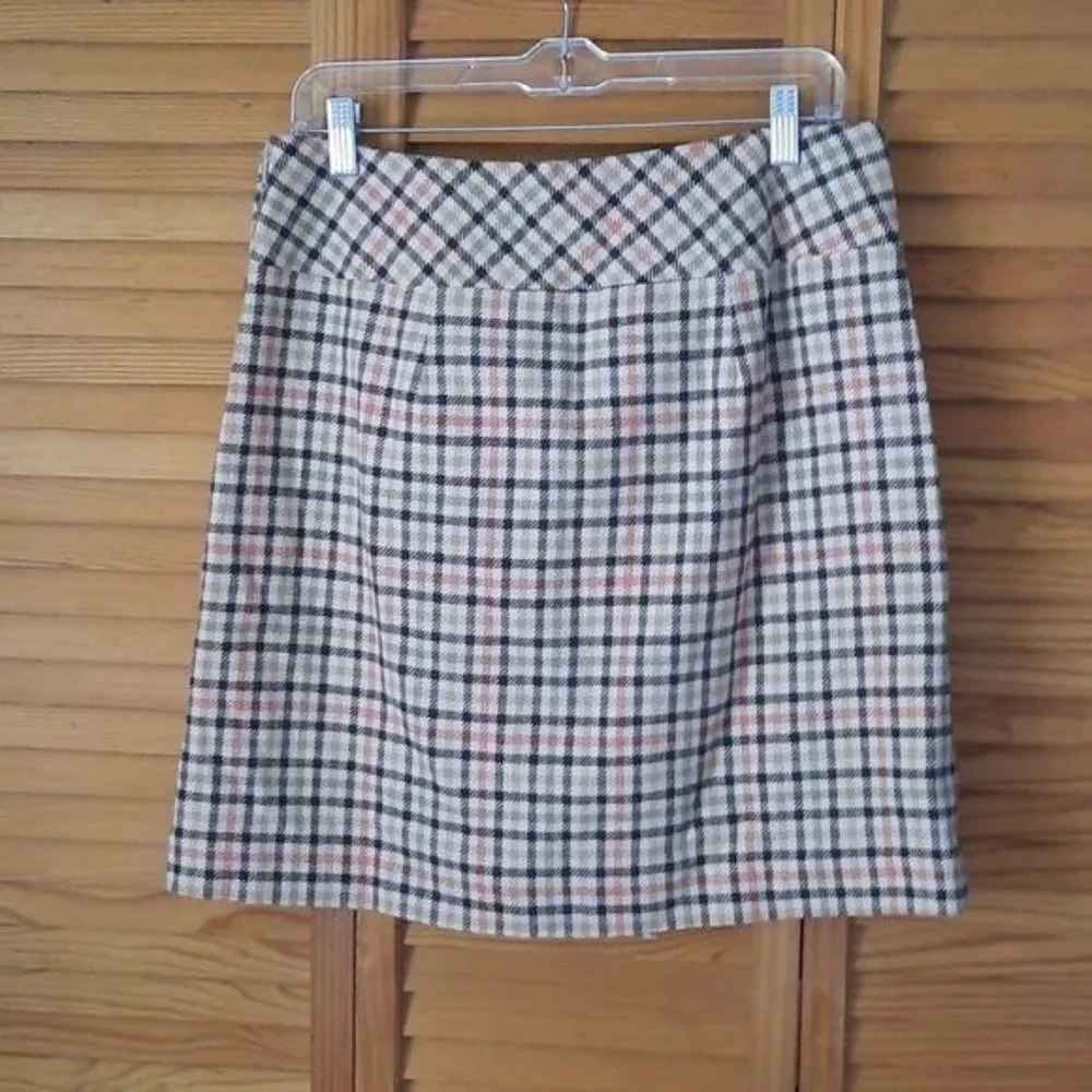 Ann Taylor NWT Tan Green Brown Orange Plaid Pleat School Girl Skirt Size 8 - Picture 2 of 8